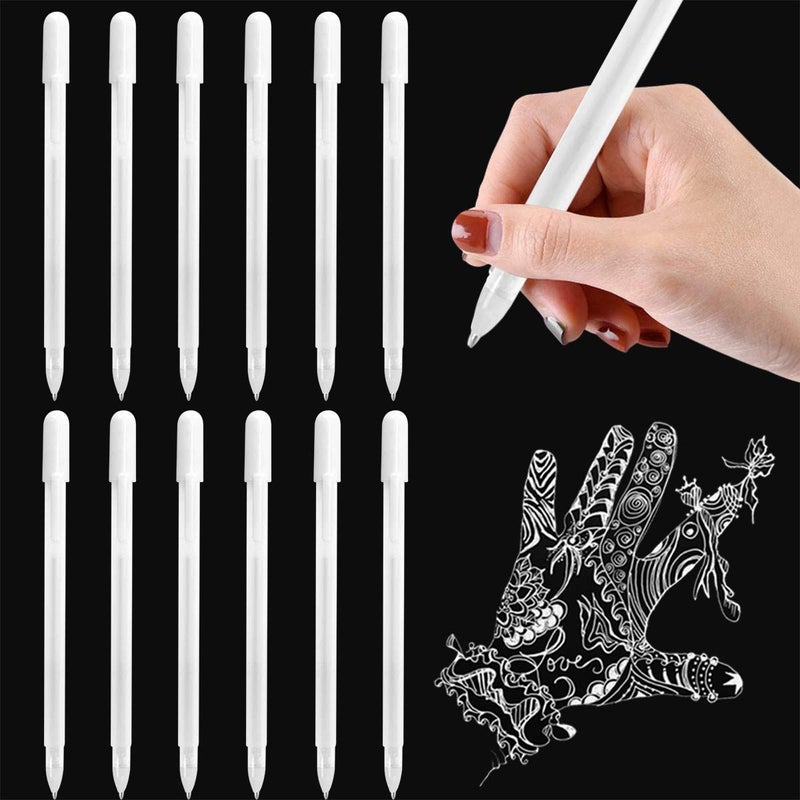 GREUS 12 Pieces Gel Pens for Artists, Fine Point Tip White Marker Ink Highlighting Pens for Black Paper Drawing Illustration Adult Coloring Sketching - Image 1